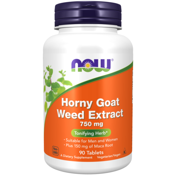 Now Horny Goat Weed Extract 750mg Tabs 90's - with Maca